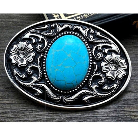 Western style Turquoise color floral belt buckle main image 2
